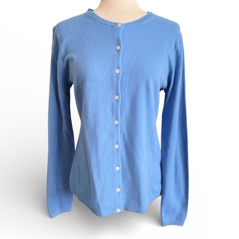 Lands' End Light Blue Cashmere Button Front Cardigan Sweater - Picture 1 of 5